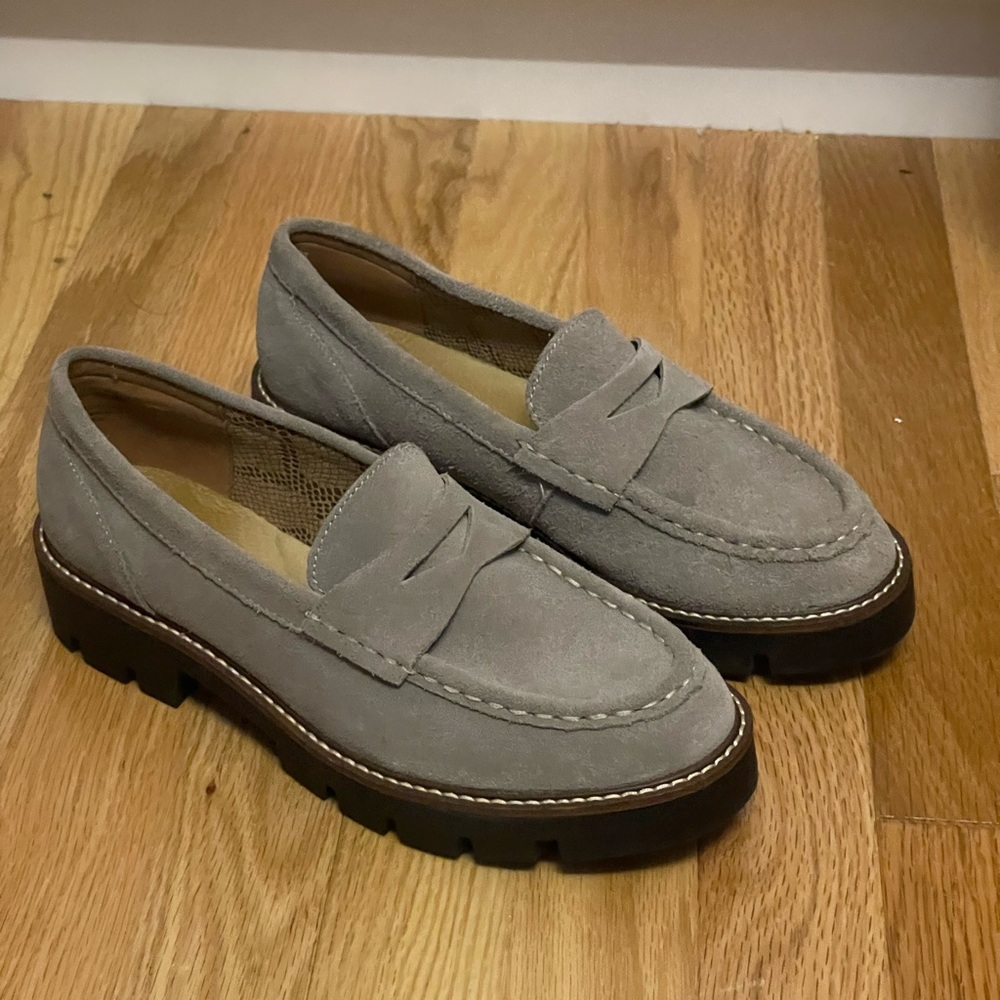 Gray Suede Loafers with Chunky Sole
